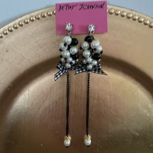 Betsy Johnson Vintage Earrings with Faux pearls and check bows.